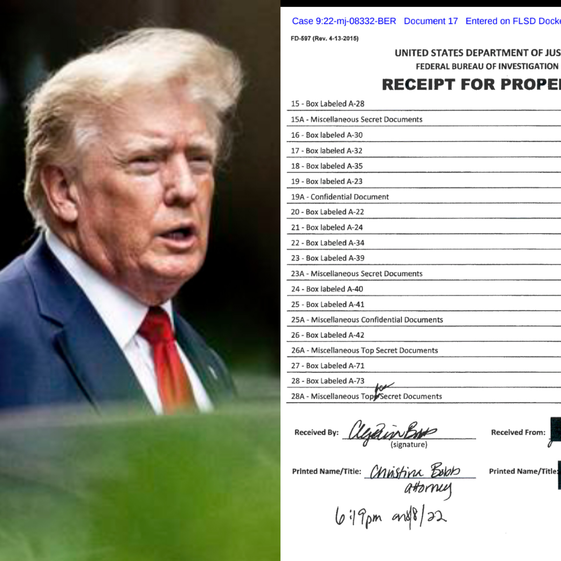 See the unsealed Search warrant for Donald Trump