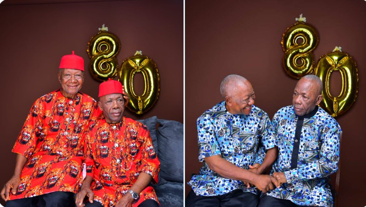 Twin brothers celebrate their 80th birthday 