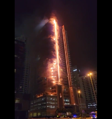 Fire guts every floor of 35-storey Dubai apartment building close to Burj Khalifa (vieo)