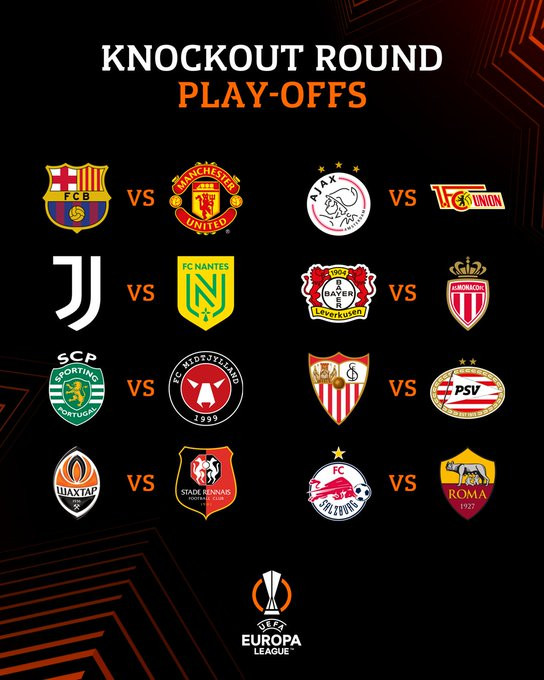 UEFA Europa League play-off draw revealed: Manchester United to face Barcelona (See full draw)