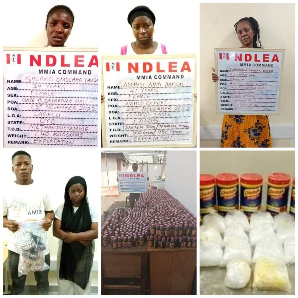 Grandma, two other women arrested as NDLEA seizes tramadol, cannabis, 2000 bottles of codeine and 1.4 kg Meth concealed inside custard tins