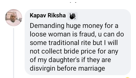 I will not collect bride price for my daughters if they are disvirgined before marriage - Nigerian man says 