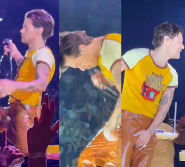 Harry Styles mortified as his trousers split on stage inches away from fans