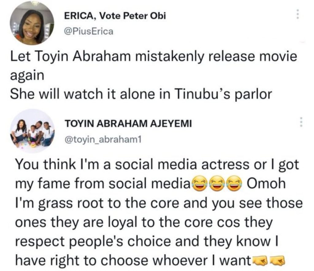 "You think I'm a social media actress?" Toyin Abraham replies critics who said they won't watch her movies because of her political affiliations