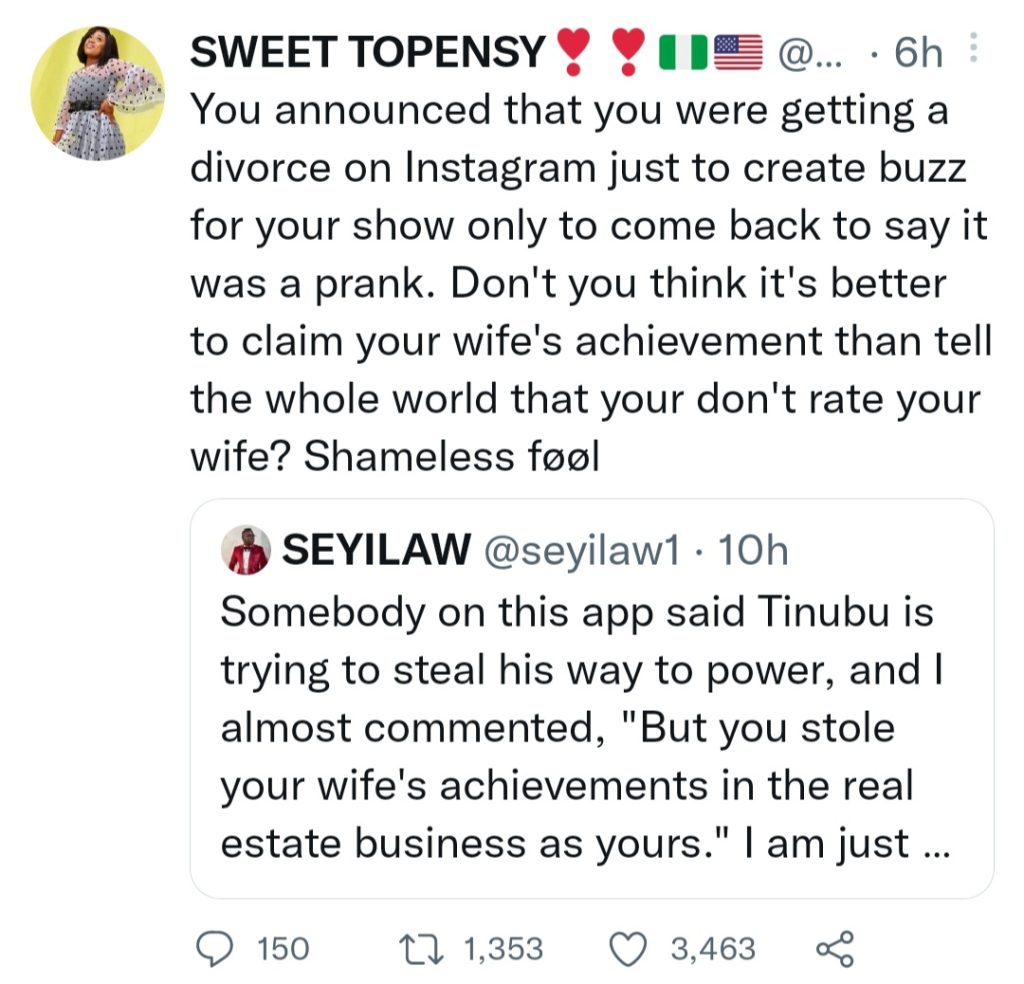 Twitter user reminds Seyi Law of his past after the comedian accused a man of claiming his wife