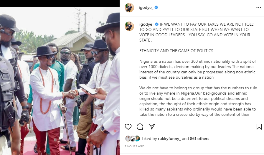 The man from Zamfara who was born in Owerri has the right to become a governor in Imo State - Comedian Igodye says as he calls out ethnic bigotry in Nigeria