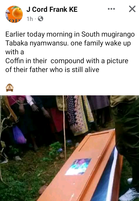 Coffin with photo of man who is still alive found dumped outside his compound