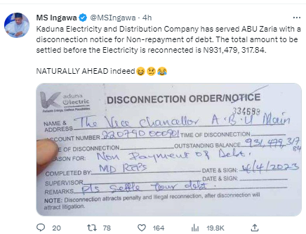ABU Zaria allegedly asked to pay debt of over N931 million to Kaduna Electricity Distribution Company or risk disconnection