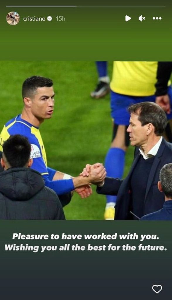 Al-Nassr. star, Cristiano Ronaldo thanks his sacked boss Rudi Garcia despite reports claiming he was 