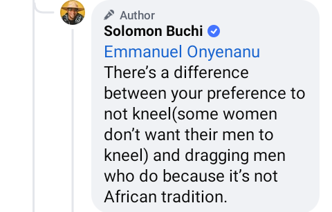 I can never do that  - Man disagrees with Solomon Buchi after he said nothing is wrong with an African man kneeling to propose to his woman
