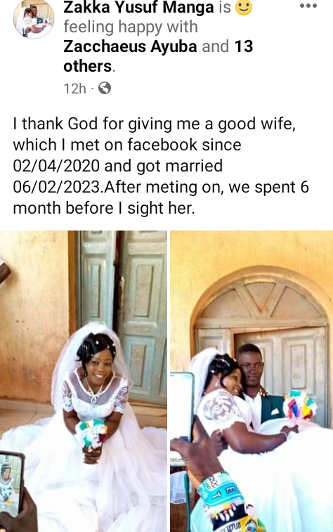"Thank God for giving me a good wife who I met on Facebook"